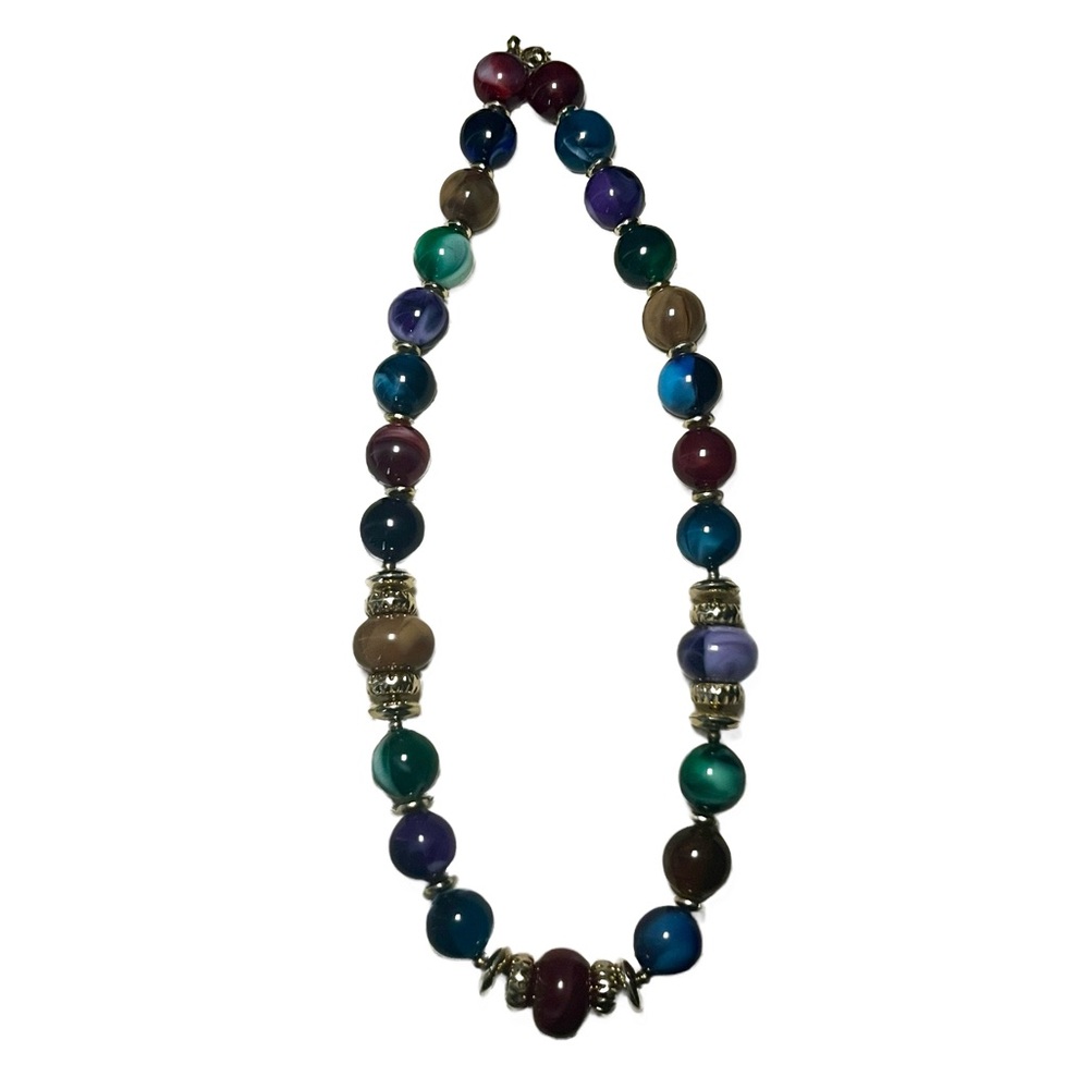 Vintage Multi-Colored Beaded Necklace w/ Gold Spacers – Jewel Toned